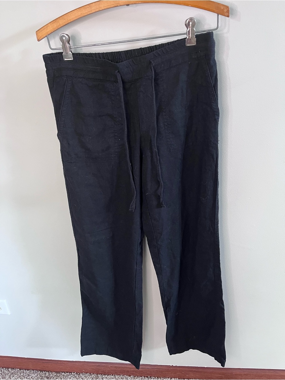 Caslon Black Linen Blend Drawstring Elastic Waist Pants XS RN58665